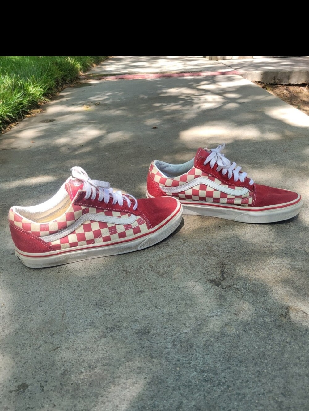 Red and white checkered old skool vans mens size 7.5